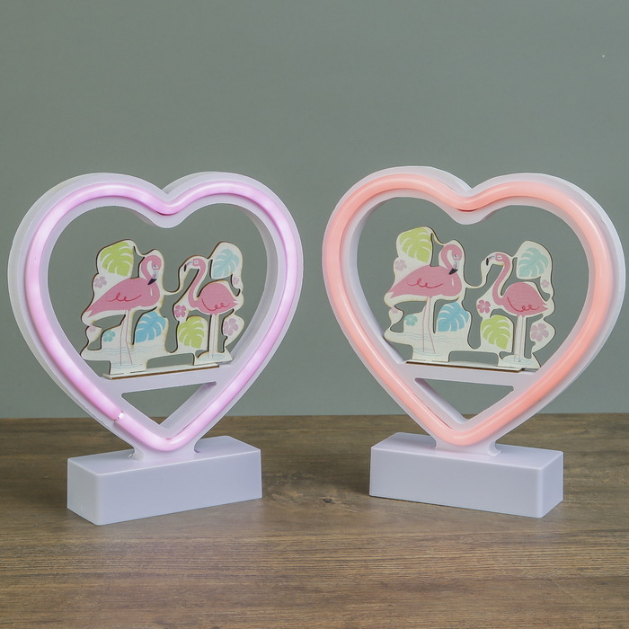 Ночник "Фламинго в сердце" от 3ААА диодная лента МИКС 20х19х4,5 см
