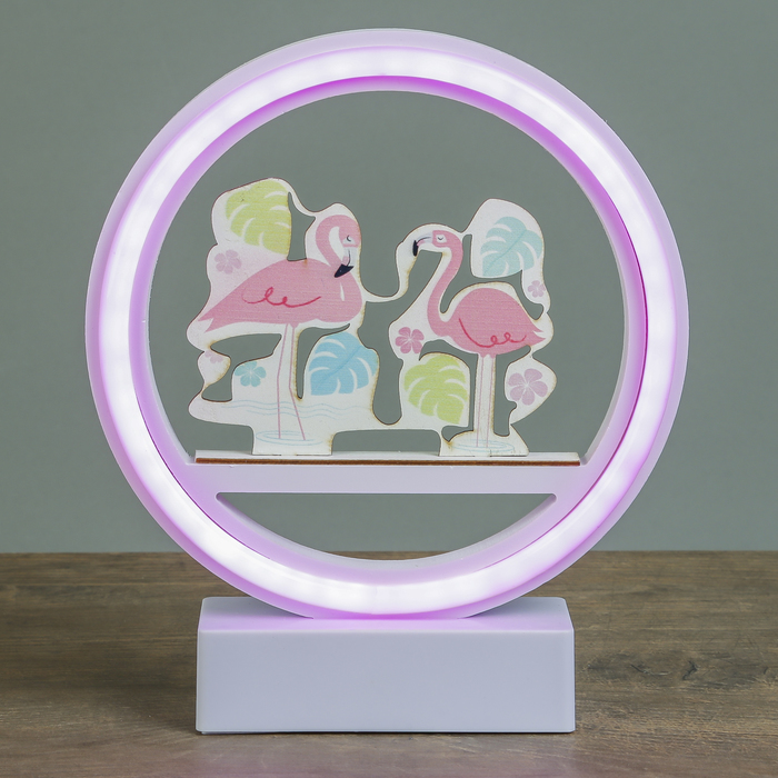 Ночник "Фламинго в круге" от 3ААА диодная лента МИКС 20х17,5х4,5 см