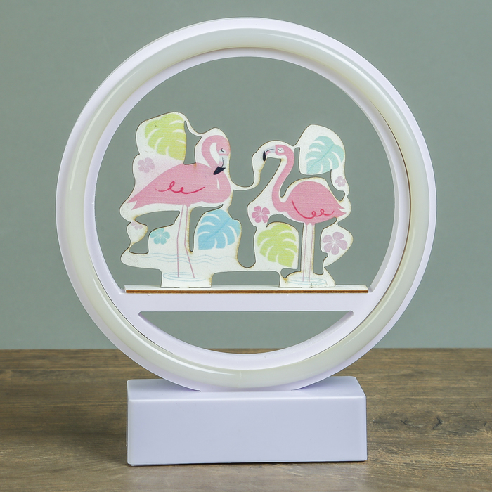 Ночник "Фламинго в круге" от 3ААА диодная лента МИКС 20х17,5х4,5 см