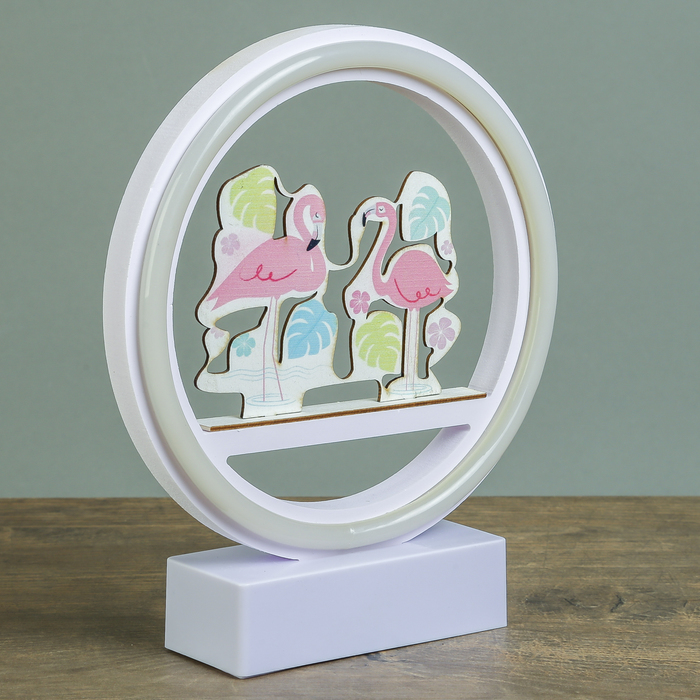 Ночник "Фламинго в круге" от 3ААА диодная лента МИКС 20х17,5х4,5 см