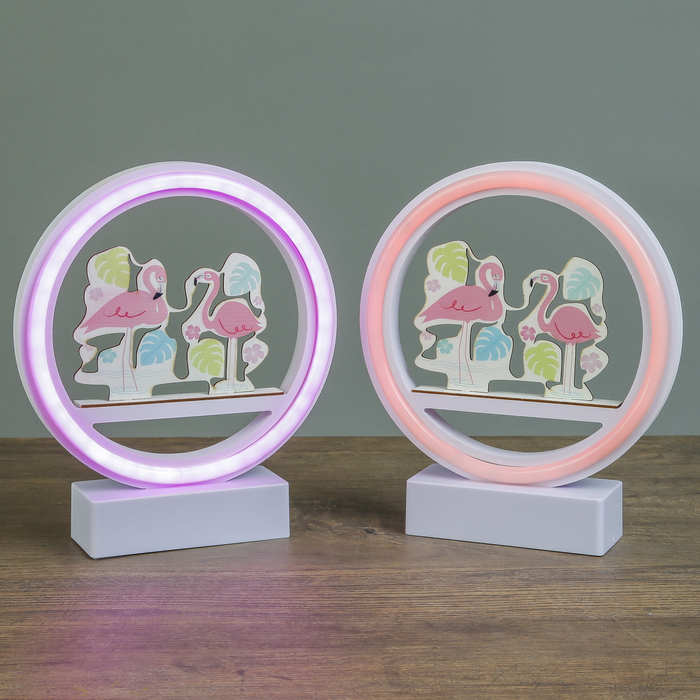 Ночник "Фламинго в круге" от 3ААА диодная лента МИКС 20х17,5х4,5 см