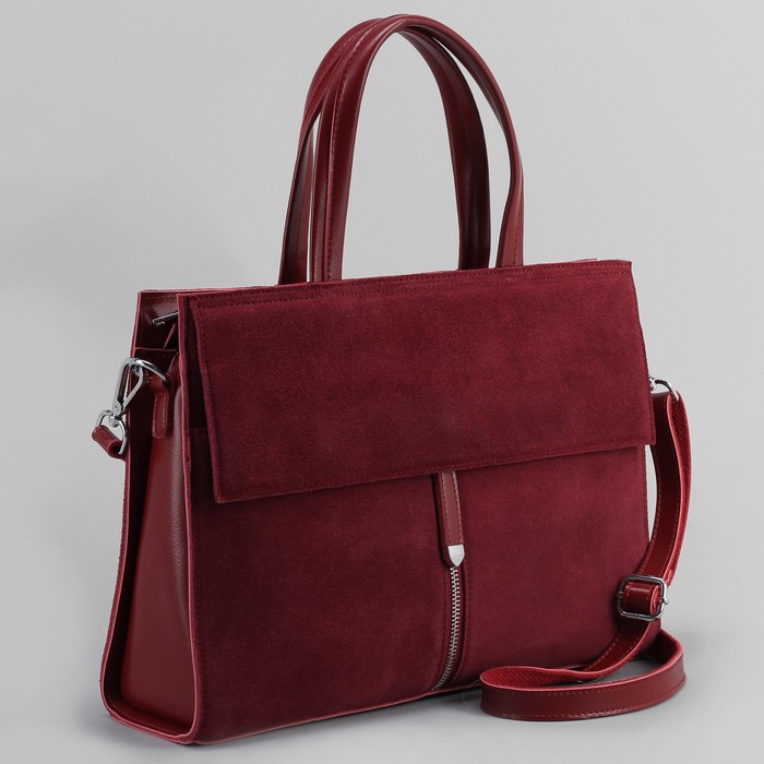 Сумка женская, отдел с перегородкой, 3 наружных кармана, длинный ремень, цвет бордовый