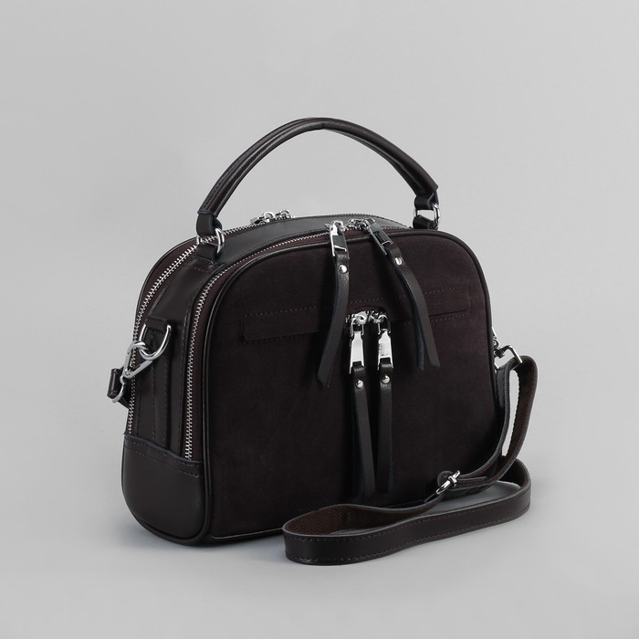 Сумка женская, 2 отдела на молниях, 2 наружных кармана, длинный ремень, цвет кофе