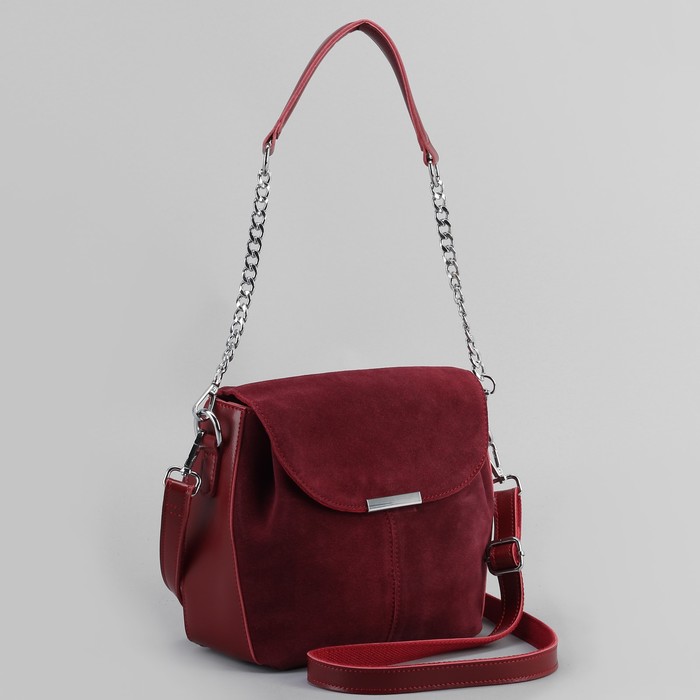 Сумка женская, отдел с перегородкой, наружный карман, длинный ремень, цвет бордовый