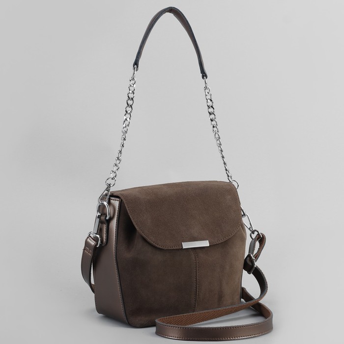 Сумка женская, отдел с перегородкой, наружный карман, длинный ремень, цвет бронзовый