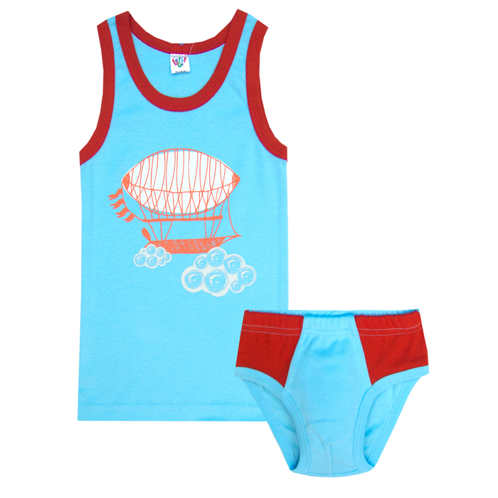 Комплект для мальчика майка/трусы, голубой/красный, рост 92 (52)