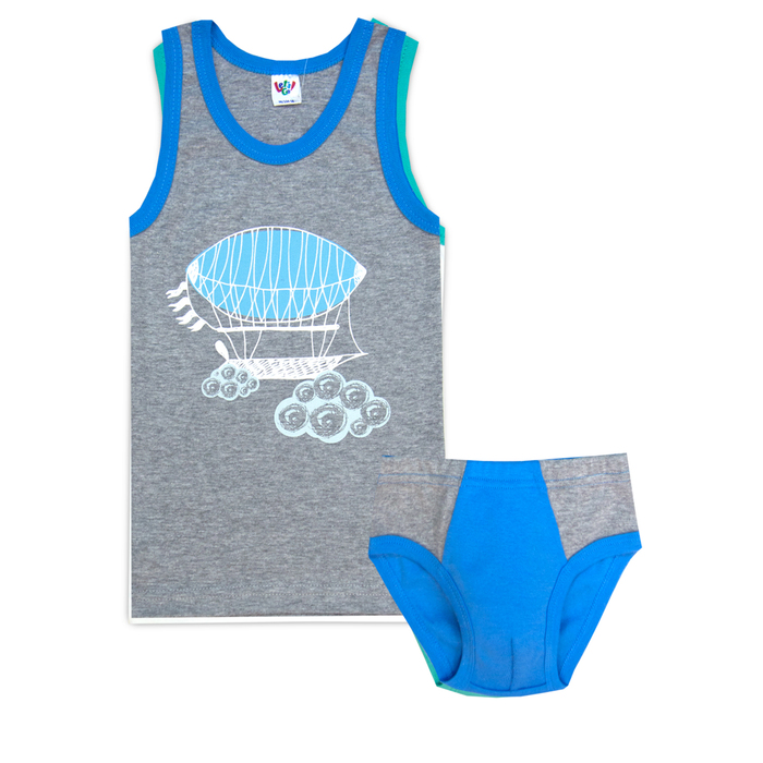 Комплект для мальчика майка/трусы, серй меланж/голубой, рост 92 (52)