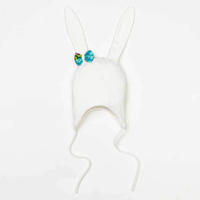 Шапка Зайчик с бантиком, молочный, р-р 36-40 см