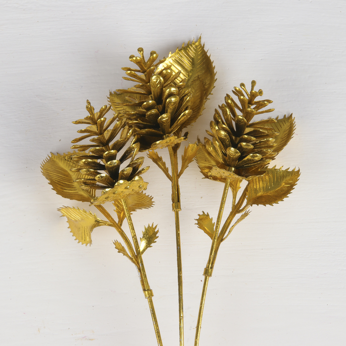Цветы искусственные блеск "Букет шишек" 4*30 см, золото