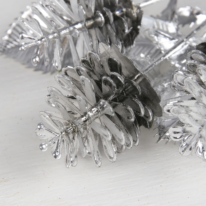 Цветы искусственные блеск "Букет шишек" 4*30 см, серебро