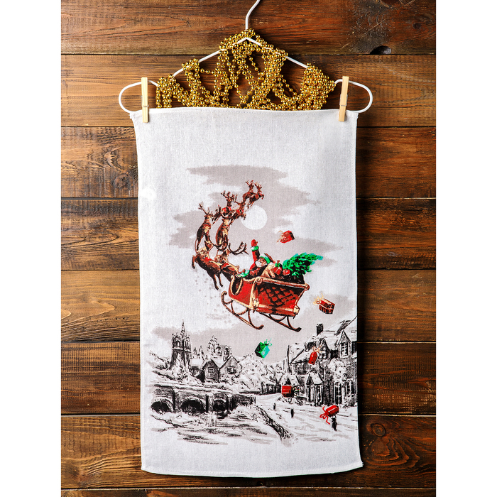 Комплект полотенец для кухни Spany 35x61 2шт, рогожка, хл.100%, Дед мороз