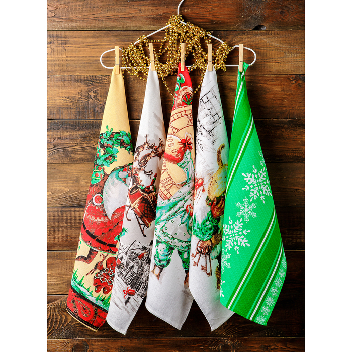 Комплект полотенец для кухни Spany 35x61 2шт, рогожка, хл.100%, Дед мороз