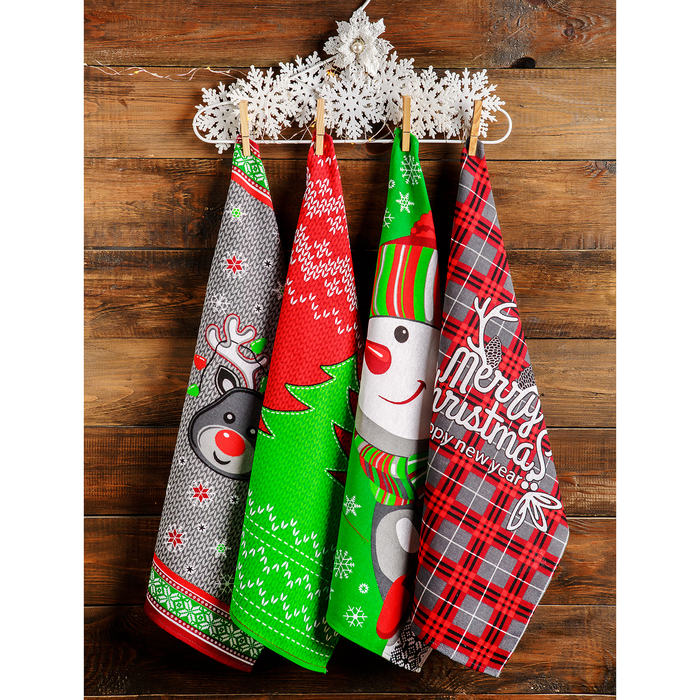 Полотенце для кухни Spany 35x61, рогожка, хл.100%, Снеговик