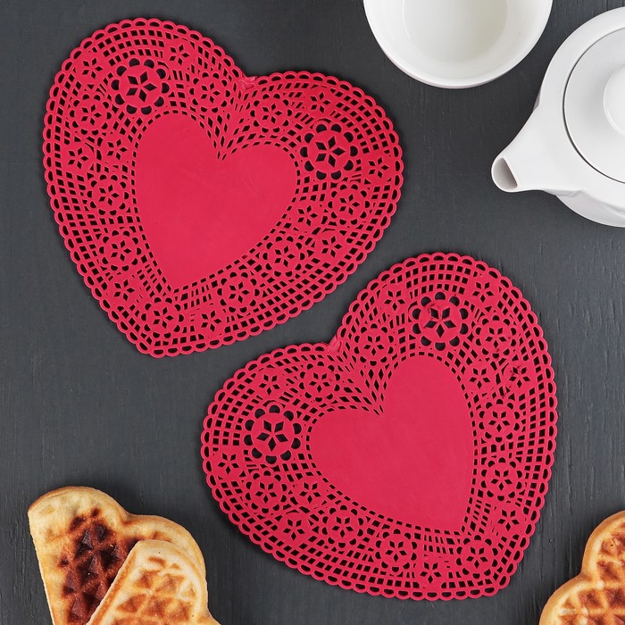 Набор подставок под горячее 15 см "Сердце ажурное", 2 шт, цвета МИКС
