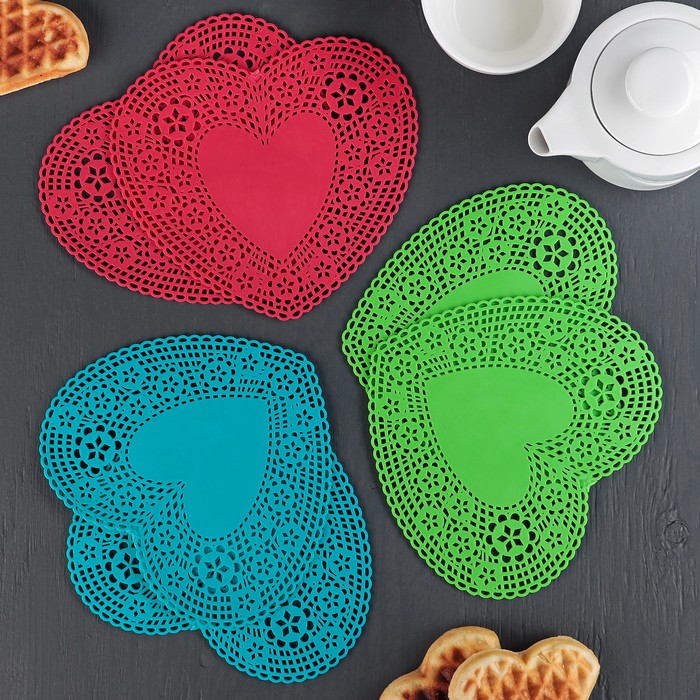 Набор подставок под горячее 15 см "Сердце ажурное", 2 шт, цвета МИКС