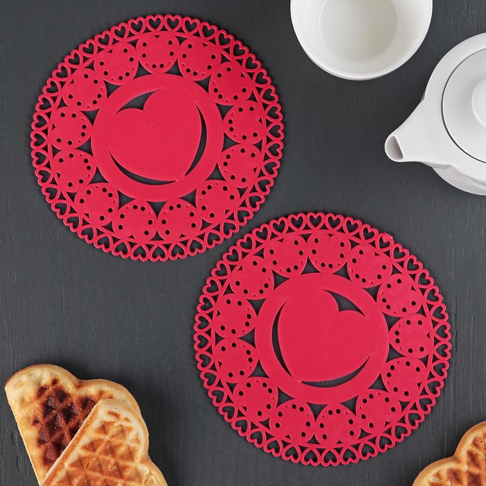 Набор подставок под горячее 15 см "Сердечки", 2 шт, цвета МИКС