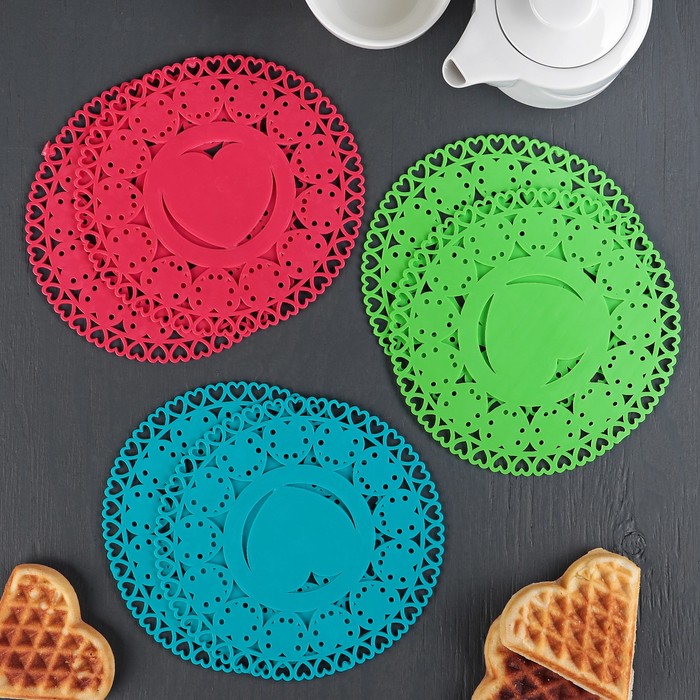 Набор подставок под горячее 15 см "Сердечки", 2 шт, цвета МИКС