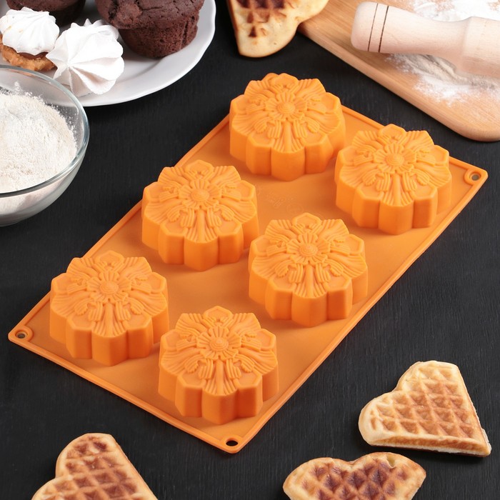 Форма для выпечки "Цветы. Цветик", 6 ячеек, цвет МИКС