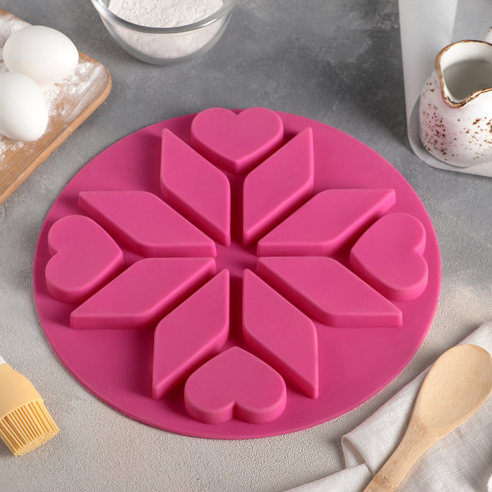 Форма для выпечки "Сердце.Ромб и сердце", 12 ячеек, цвет МИКС