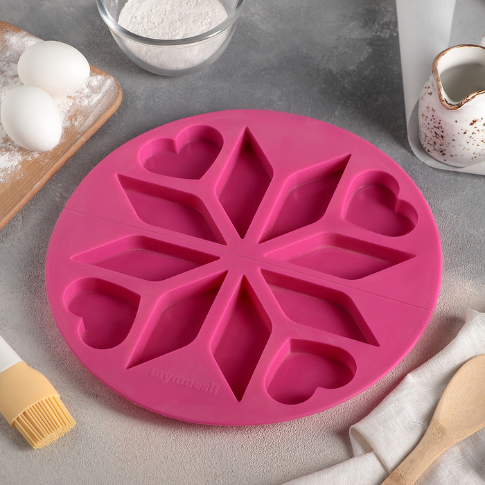 Форма для выпечки "Сердце.Ромб и сердце", 12 ячеек, цвет МИКС