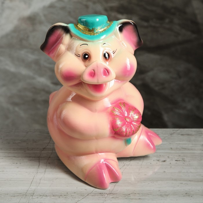 Копилка "Свинка с цветком" персиковый глянец микс