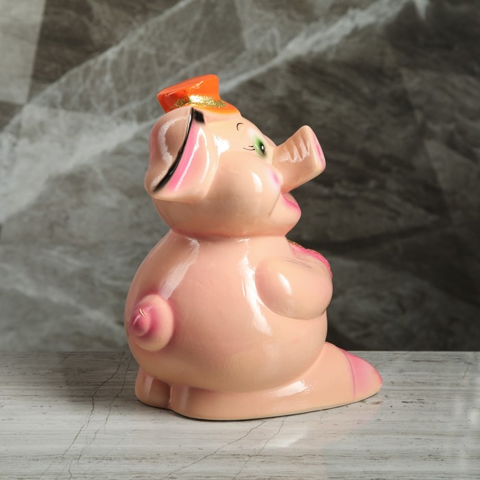 Копилка "Свинка с цветком" персиковый глянец микс