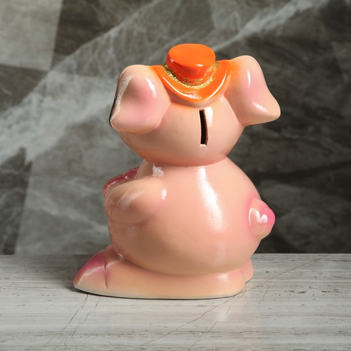 Копилка "Свинка с цветком" персиковый глянец микс