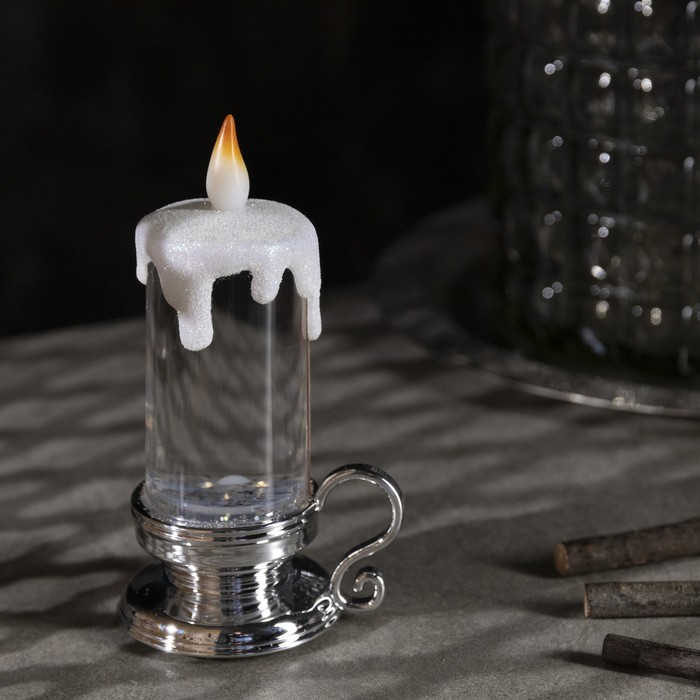 Фигура световая "Свеча серебряная", 15х7х7 см, от батареек 3*AG13, пламя моргает, RGB