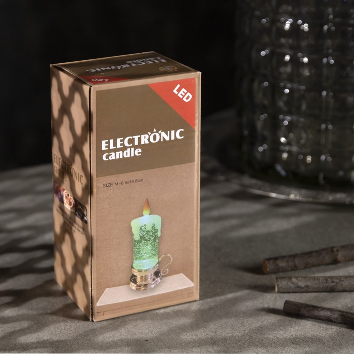 Фигура световая "Свеча серебряная", 15х7х7 см, от батареек 3*AG13, пламя моргает, RGB