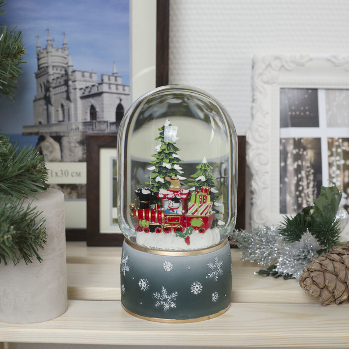 Фигура световая новогодний шар "Паровоз и ёлка", 19х10х10 см, 3*АА(не в комп),Т-БЕЛЫЙ