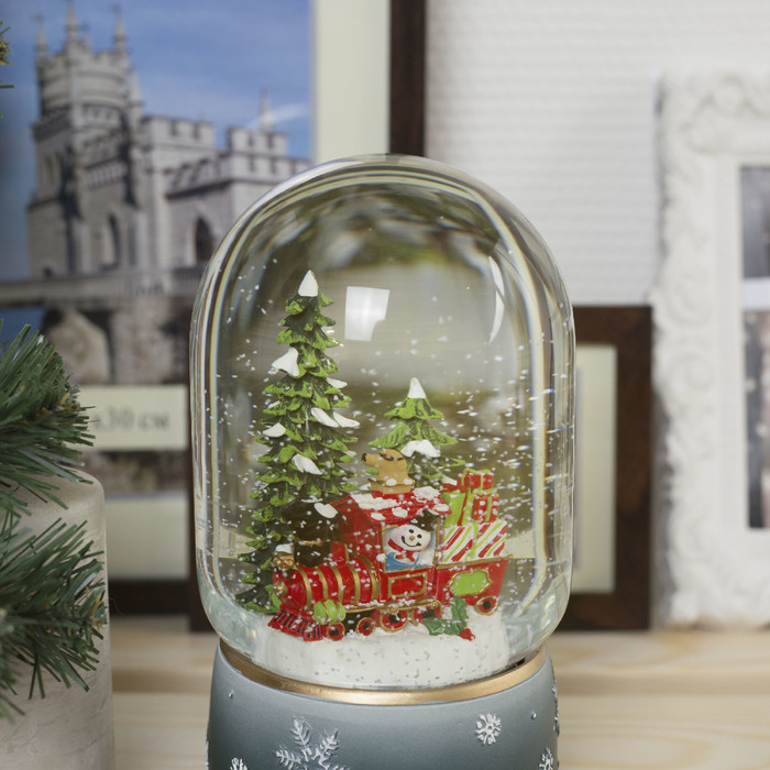 Фигура световая новогодний шар "Паровоз и ёлка", 19х10х10 см, 3*АА(не в комп),Т-БЕЛЫЙ