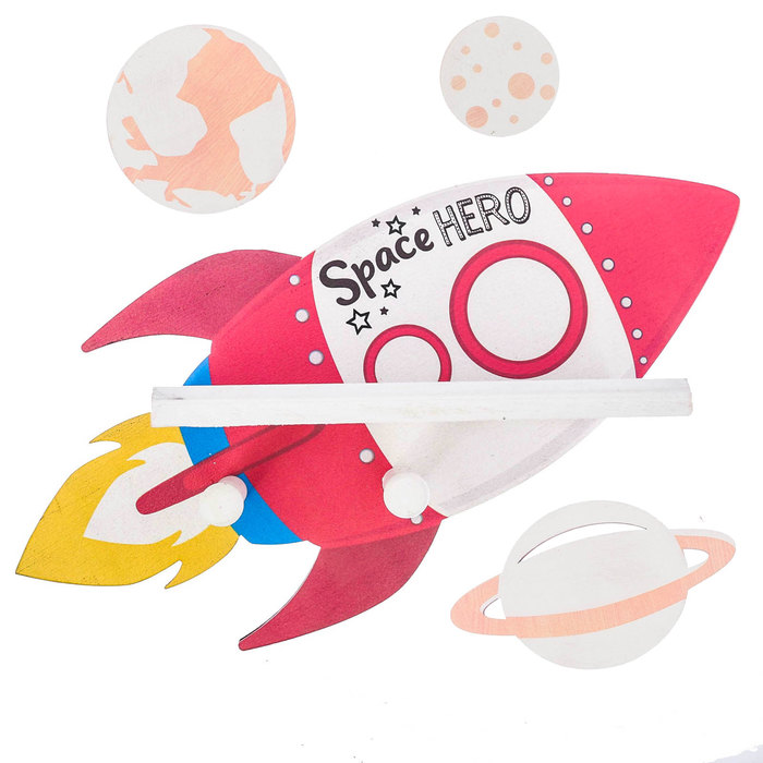 Полка детская с крючками с доп.элементами "Ракета"