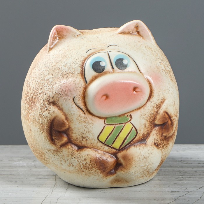 Копилка "Свинка Шарик" малая, шамот, микс