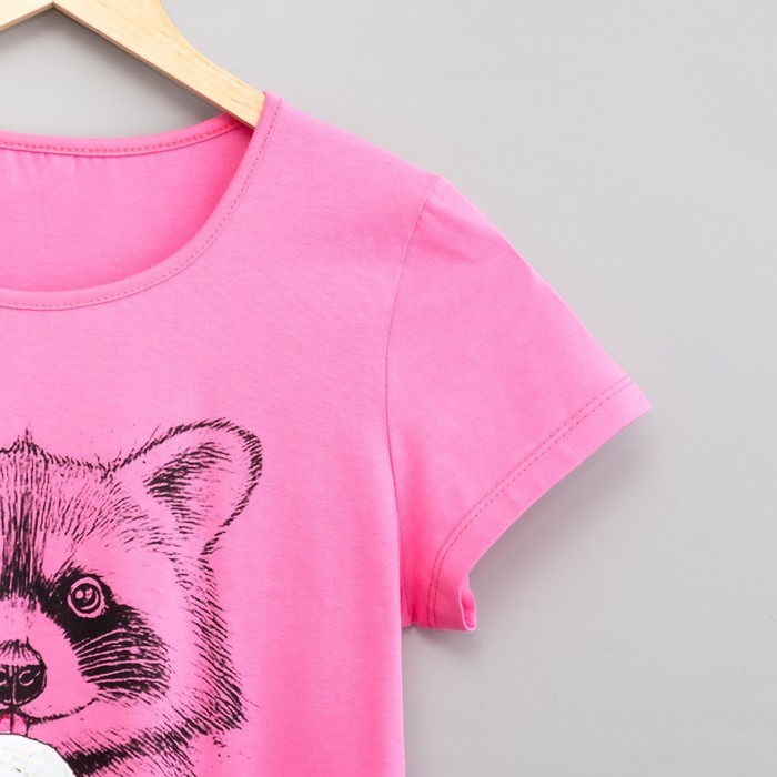 Футболка женская Енот, цвет розовый, размер 44