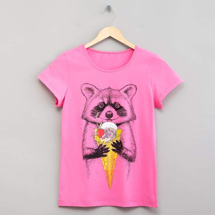 Футболка женская Енот, цвет розовый, размер 46