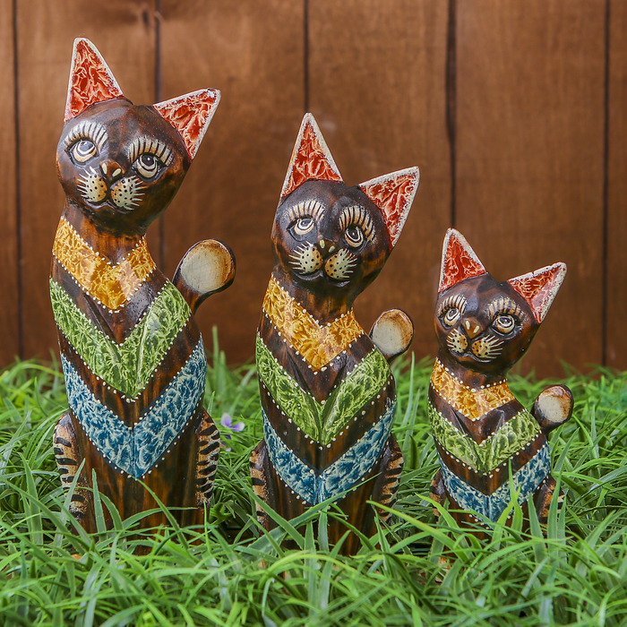 Сувенирный набор "Кошки счастья" дерево 15,20,25 см