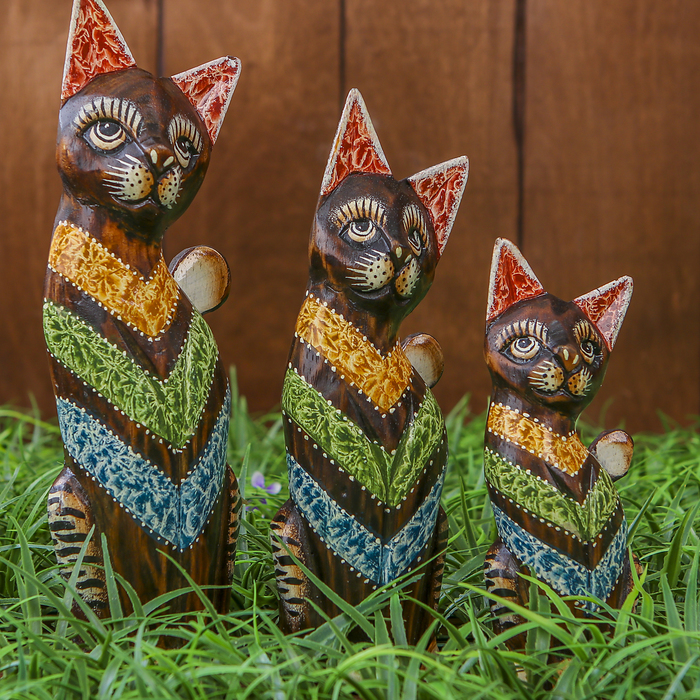 Сувенирный набор "Кошки счастья" дерево 15,20,25 см