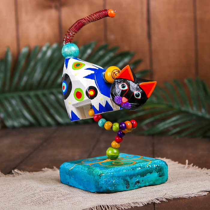 Сувенир "Кот с пружинкой" дерево, металл 25 см