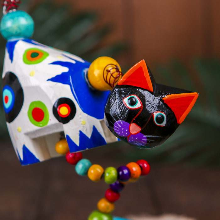 Сувенир "Кот с пружинкой" дерево, металл 25 см