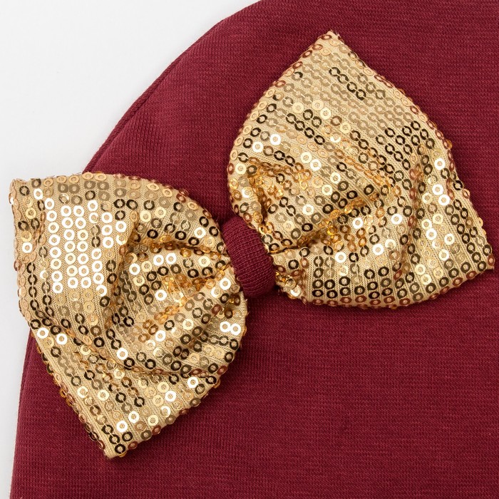 Набор шапка/снуд с бантом из пайеток, бордо, р-р 46/50 см