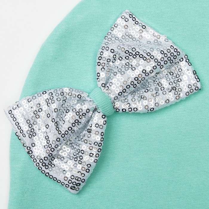 Набор шапка/снуд с бантом из пайеток, мятный, р-р 46/50 см