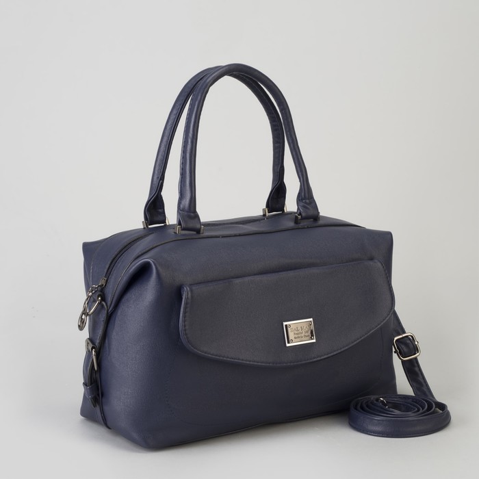 Сумка женская, отдел на молнии, 2 наружных кармана, длинный ремень, цвет синий