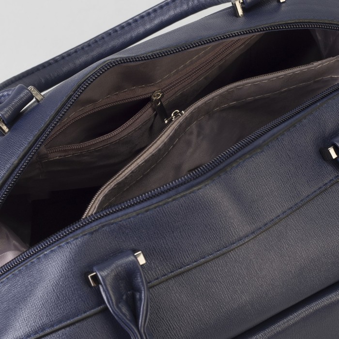 Сумка женская, отдел на молнии, 2 наружных кармана, длинный ремень, цвет синий