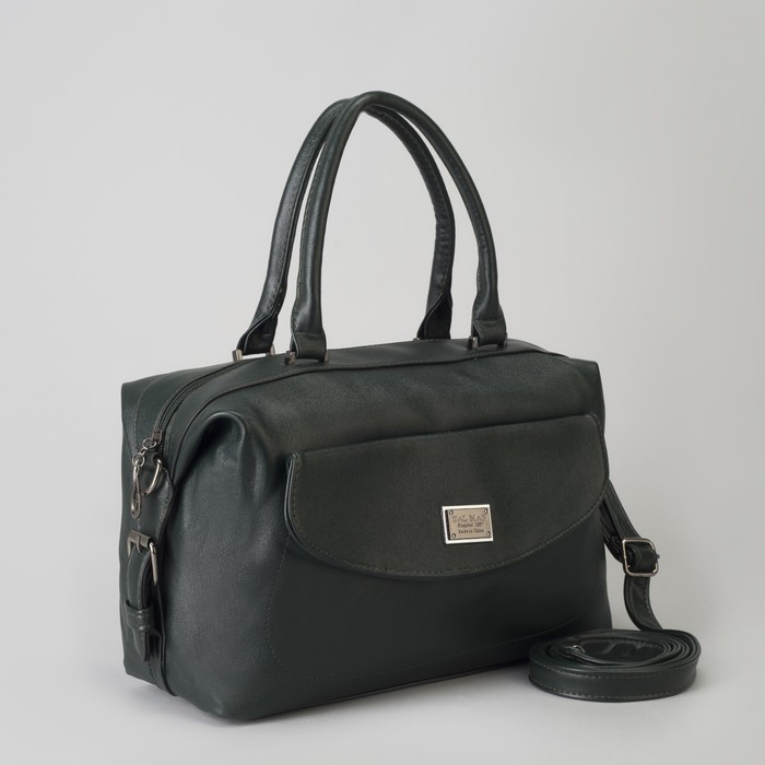 Сумка женская, отдел на молнии, 2 наружных кармана, длинный ремень, цвет зелёный