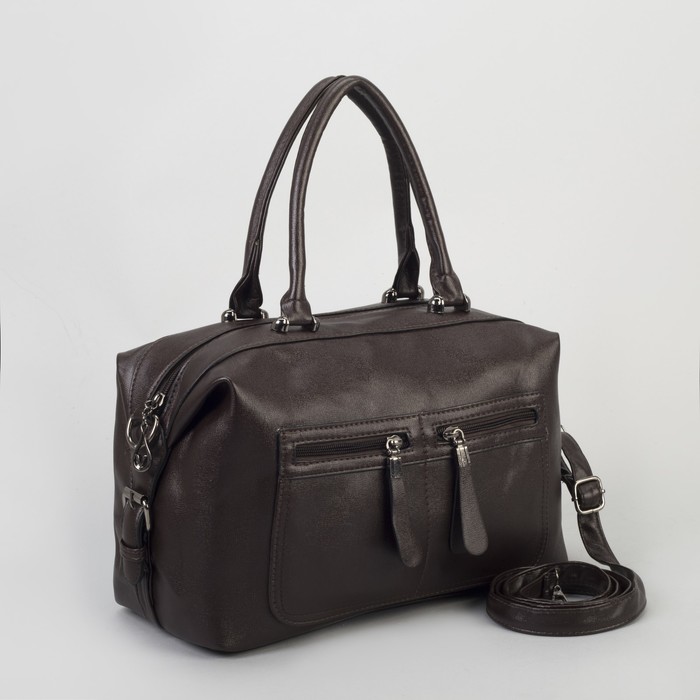 Сумка женская, отдел на молнии, 3 наружных кармана, длинный ремень, цвет кофе