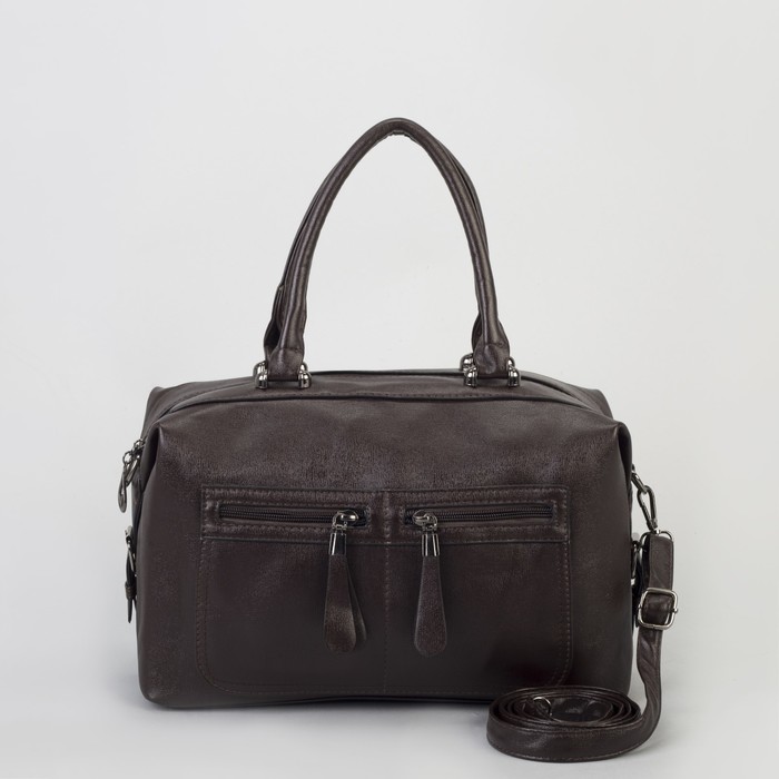 Сумка женская, отдел на молнии, 3 наружных кармана, длинный ремень, цвет кофе