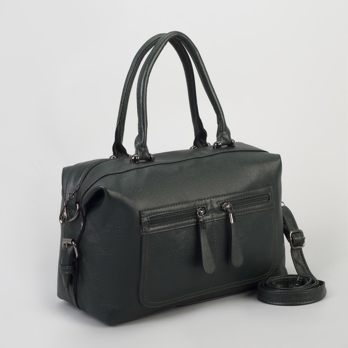 Сумка женская, отдел на молнии, 3 наружных кармана, длинный ремень, цвет зелёный