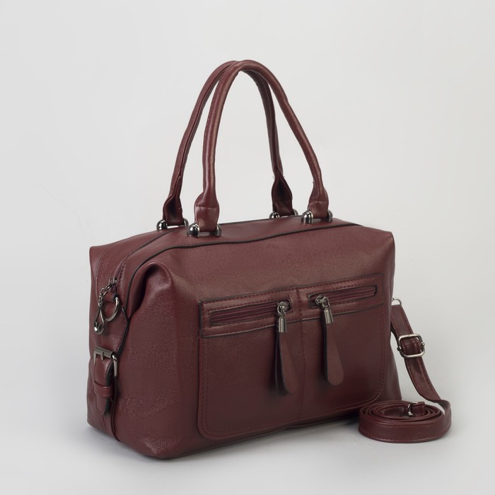 Сумка женская, отдел на молнии, 3 наружных кармана, длинный ремень, цвет бордовый