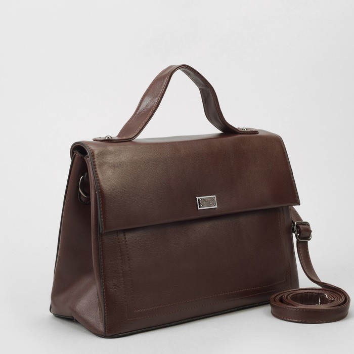 Сумка женская, отдел с перегородкой на молнии, 2 наружных кармана, длинный ремень, цвет коричневый