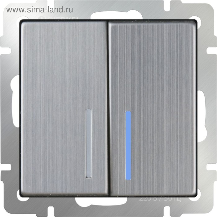 

Выключатель двухклавишный проходной с подсветкой WL02-SW-2G-2W-LED, цвет никель